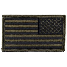 Reverse American Flag Patch - Subdued Olive Drab OD Green - Hook Fastener Patch picture