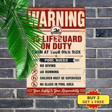 Swimming Pool Rules No Running No Diving Funny Outdoor Gate Metal Sign 8x12 picture
