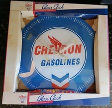 Chevron Gasolines Glass Wall Clock 13.75