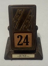 Vintage Art Deco Bronze Flip Perpetual Desk Calendar Geometric Diamond Pattern picture