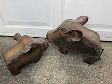 Vintage Antique Handmade Metal Pig Sculpture Lot Of 2 picture