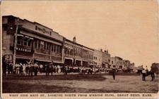 Postcard West Side Main St looking N from M’Bride Bldg, Great Bend, Kansas KS picture