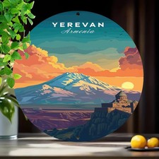 Vintage 8X8 Inch Aluminum Wall Art: Yerevan Armenia Tin Metal Signs Home Décor picture