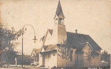 J5/ Oblong Illinois RPPC Postcard c1914 Christian Church & Parsonage 153 picture