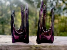 Set Of 2 - STUNNING Viking Amethyst 3 Foil Swung Candle Votive Holders picture