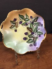 vintage antique German Berry Gilded Hand Painted Floral purple bowl Dish picture