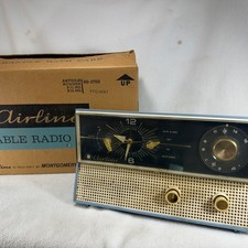 Vintage 1950’s Montgomery Ward AM Radio Clock Alarm GTM 1823A Blue White (works picture