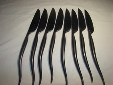 8 Twirl Dinner Knives By Gourmet Settings, Hand Made Black Satin Twisted Handle picture