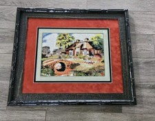 Amazing Vintage Framed Asian Silk Embroidery Silk String Art Landscape Signed picture