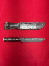 U. S. Camillus USGI MK2 Combat Fighting Knife Brown Leather Sheath VTG Military picture