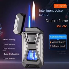 Smart Voice Control Activated Ignition Double Flame Metal Inflatable Lighter picture