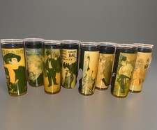 VTG Toulouse-Lautrec Art Moulin Rouge La Goulue Highball Bar Glasses Set Of 8 picture