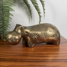 Vintage Ben Seibel Jenfred-Ware Brass Hippo Coin Bank Atomic MCM picture