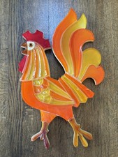 Vtg 1970s Wondermold Lucite Rooster Wall Plaque MCM Orange Yellow Red - 18