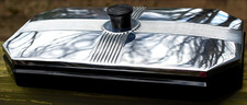 RARE Vtg ART DECO Opaline Black Glass CASKET BOX W Chrome Lid/ Bakelite Knob 9