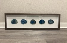 Natural 5 Agate Stone Slices in Shadow Box Wall Art Frame approximate 30”x 9” picture