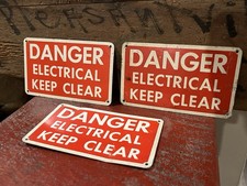 Vtg Original Lot Of 3 Danger Electrical Keep Clear Tin Signs Industrial Safety picture