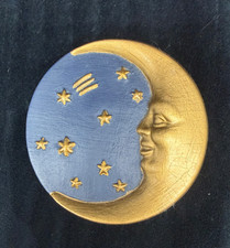 Vintage 1992 CELESTIAL by VANDOR Crescent Moon & Stars Blue & Gold Trinket Box picture