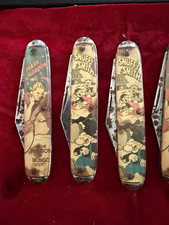 Vintage 1953 Comic Character Pocketknife Lot 9 Display Case Plastic Handles picture