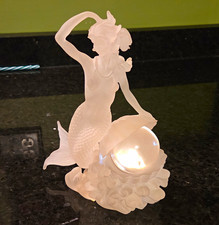 Vintage Frosted Satin Lucite Mermaid Figurine Crystal Ball Pearl Accent Fantasy picture