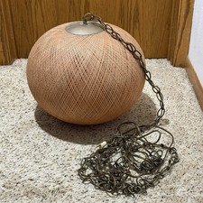 Vintage Mid Century Modern Fiberglass Gold Pink Spun Swag Spaghetti Lamp 1960s picture