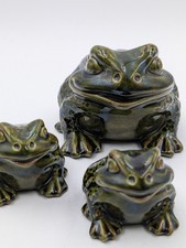 Vintage 1973 Atlantic Mold Ceramic Toad Frog Family Set 3 Majolica Glaze MCM picture