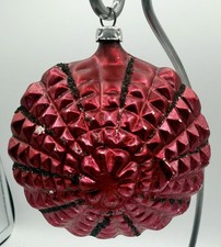 Vtg West Germany Red Embossed Bumpy Glass Christmas Ornament Black Mica 3.25” picture