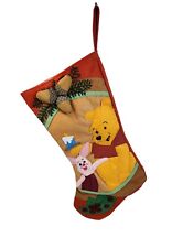 RARE Vtg Disney Winnie the Pooh & Piglet Christmas Stocking 3D Felt Large 20