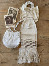 Antique French Watered Silk Boys Holy Communion Armband Purse Holy Cards c1930s picture
