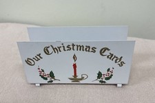 vintage Our Christmas Cards Holiday Card Holder Holly Berry Candle MCM Metal picture