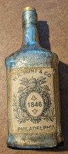 Vintage Mercury Silvered Glass Bottle Hunt PA '1846' Stained Label Old Cork 10
