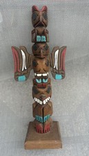 VTG 13” Hand Carved Painted Wood Totem Pole Thunderbird Northwest Coast Style picture