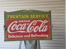 VINTAGE COCA COLA FOUNTAIN SERVICE PORCELAIN SIGN 27