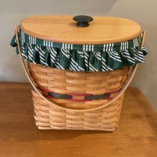 Vintage Longaberger 1998 Holiday Hostess Basket Lid Fabric Plastic Liners Hangs picture