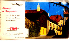 TWA Advertising Card Switzerland Swiss Street Scene Fly Transworld Airline 1950s picture