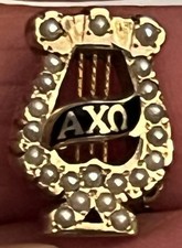 10K YELLOW GOLD ALPHA CHI OMEGA SORORITY PIN SEED PEARLS picture