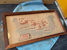 Vintage Rare Mount Rushmore South Dakota Needlepoint Embroidery Framed 17” X 9” picture