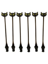 Black Cat Cocktail Swizzle Sticks Y2K Vintage SET of 6 NEW picture