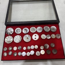 Lot Of 37 Mixed Antique Mother Of Pearl Buttons Carved Abalone Shell-Glass Case picture