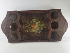 Vintage Hand Painted Wooden Tray Fruit Rectangle Serving w/6  picture