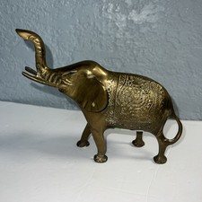 Brass Elephant Statue Ornate Textured Design Figurine Home Decor-Vintage picture