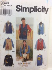 1995 Simplicity 9640 Vintage Sewing Pattern Uncut Women Vests Set Size AA XS S M picture