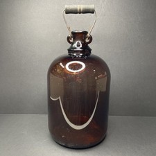Vintage Brown Glass Wine Jug 160 Fl Oz with Wood & Wire Carrying Handle picture