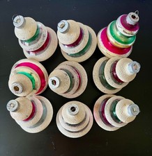 9 Vintage Shiny Brite Glass Christmas Ornaments UFO Tornado Lantern Stripes 3” picture