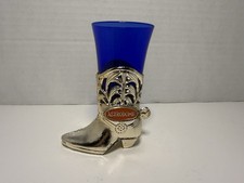 Vintage Houston Astrodome Cowboy Boot Shot Glass Blue Glass Insert Japan 3.5” picture