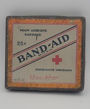 Vintage 1920's Band-Aid Bandage Hinged Tin Can Red Cross Johnson & Johnson RARE picture
