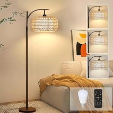 Arc Floor Lamps for Living Room Rattan Boho Floor Lamp with Remote picture