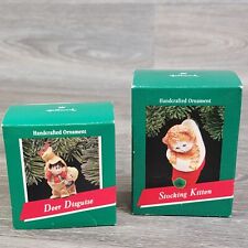 Vtg 80’s Hallmark Christmas Ornament Lot of Two Stocking Kittens Deer Disguise picture