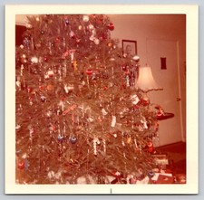 Vintage 1970s Decorated Christmas Tree Tinsel and Icicles Color Found Photo picture