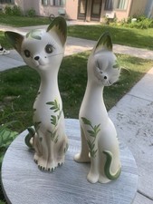 Vtg RARE 1963 INARCO CLEVE,OHIO E-1545 Cat Figurines Hand-Painted Leaf Motifs picture